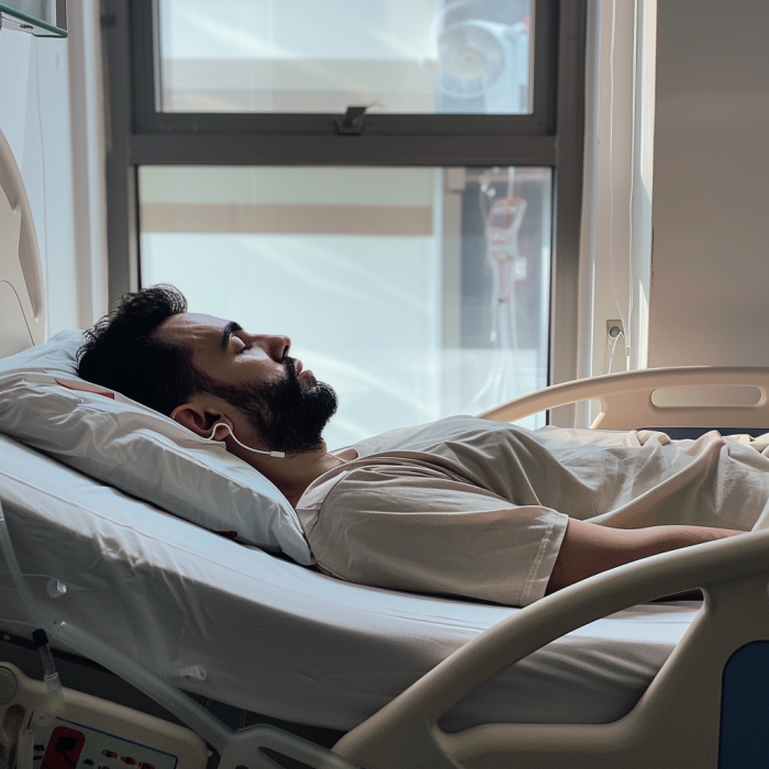 A sick man lying in a hospital bed | Source: Midjourney