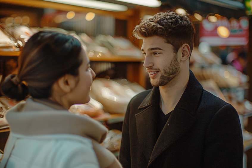 A man talking to a store assistant | Source: Midjourney