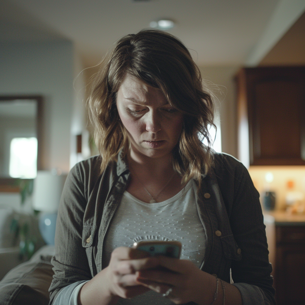 A woman reading text messages | Source: Midjourney