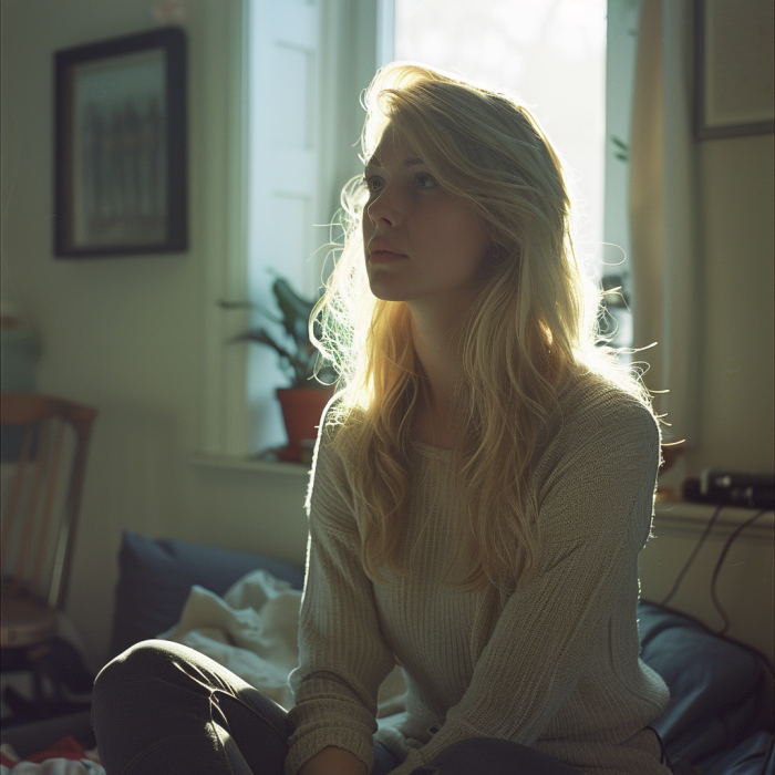 A sad and lonely woman sitting in her room | Source: Midjourney