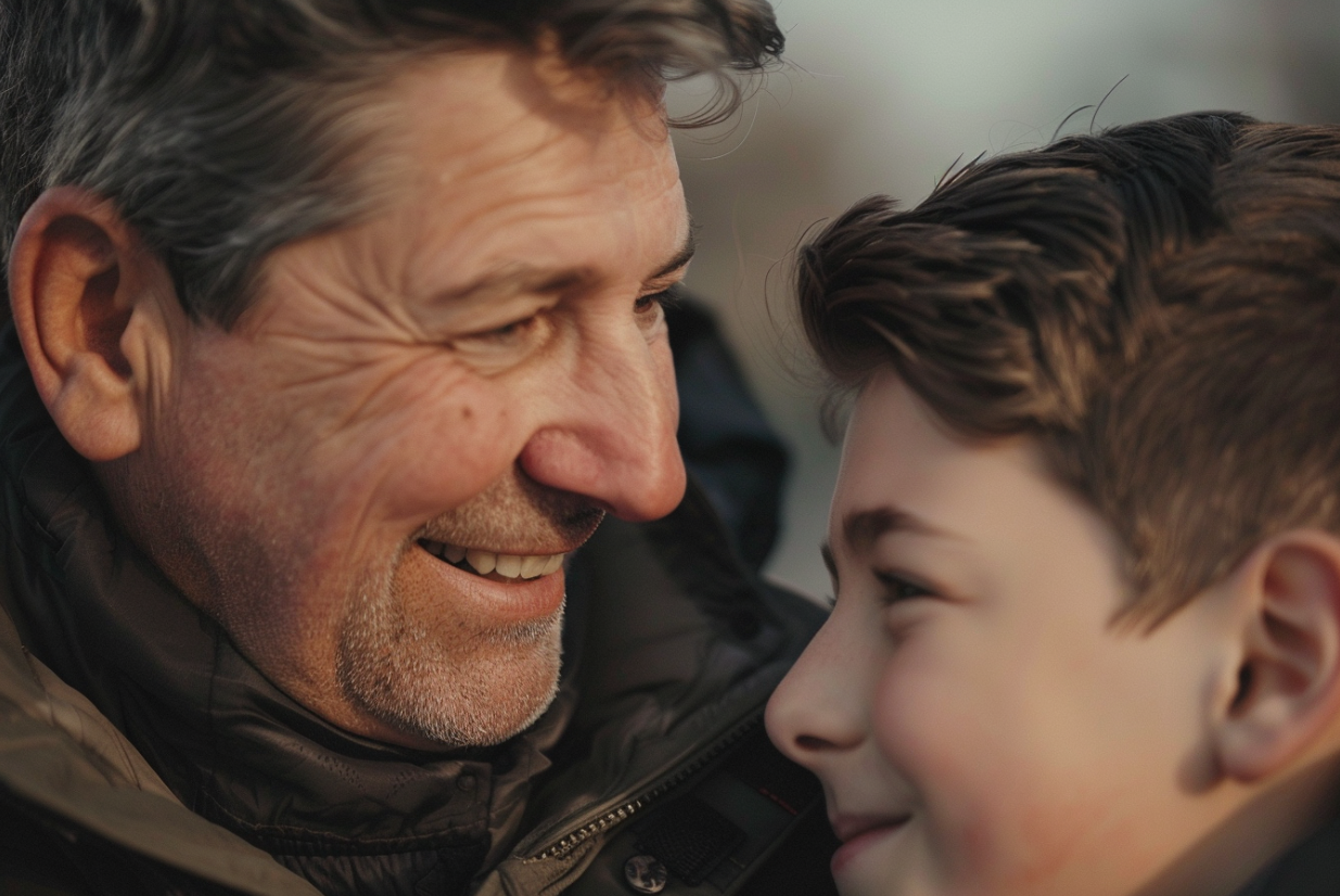 A man smiles at his teen son | Source: MidJourney