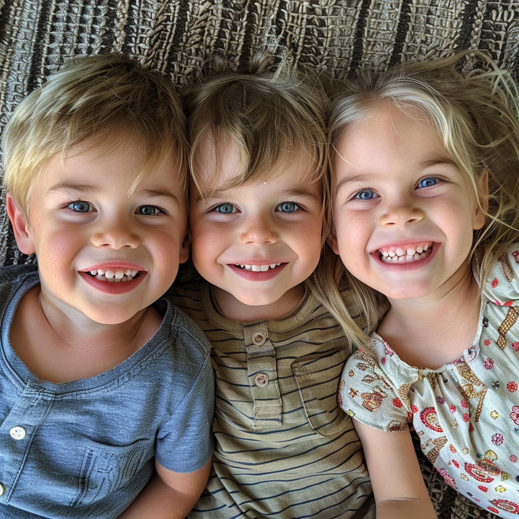 A close-up of three little siblings | Source: Midjourney