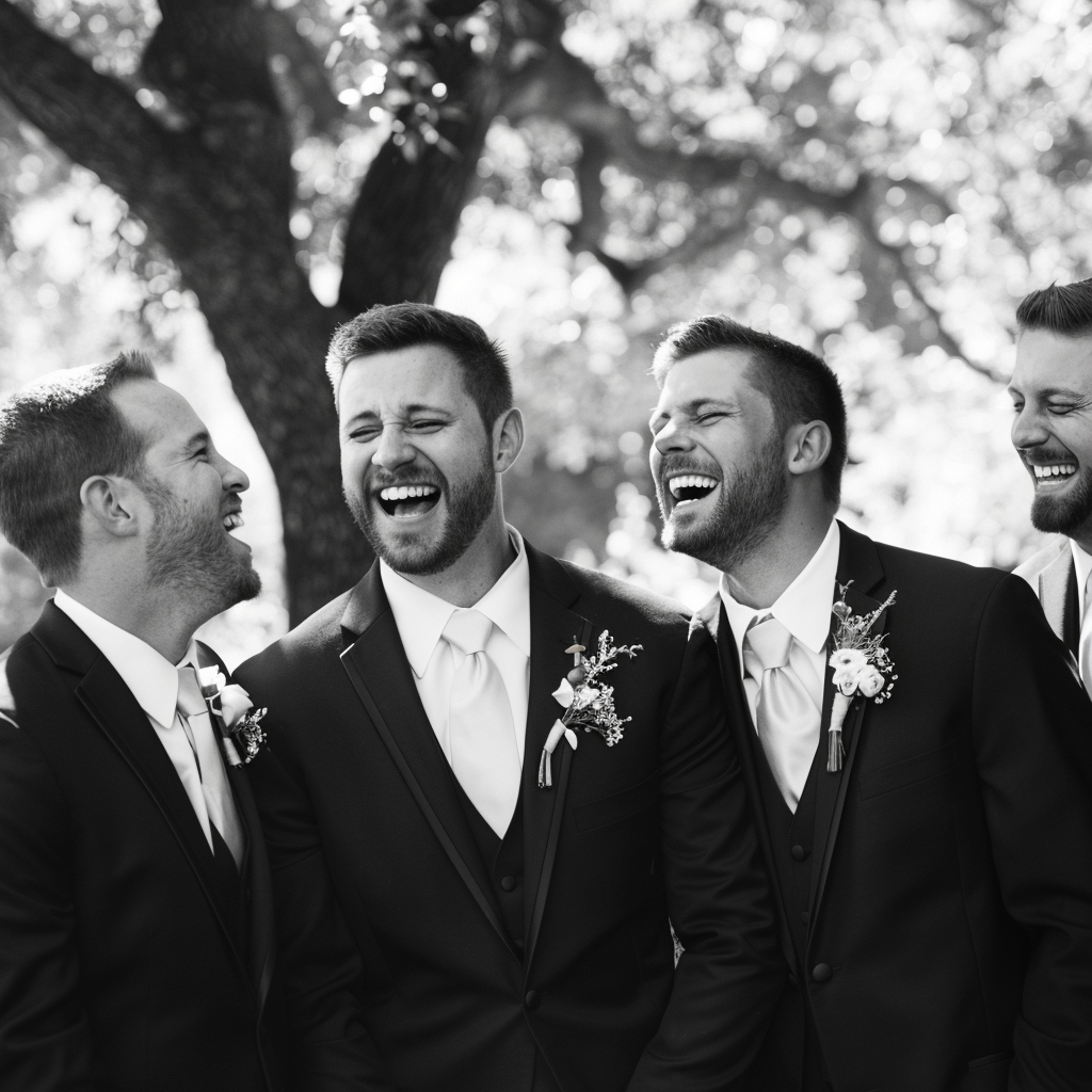 Groomsmen laughing | Source: Midjourney